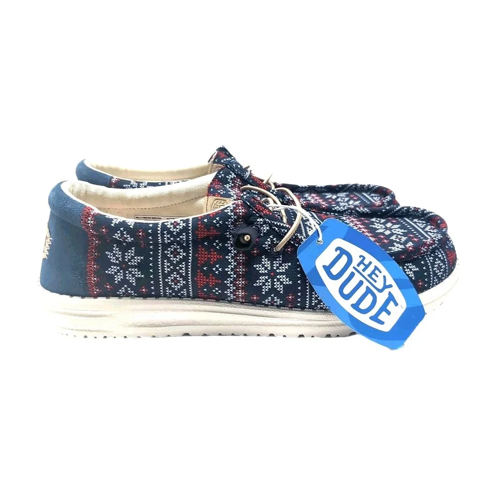 NEW Hey Dude Wally Winter Sweater Shoes Mens 13 Blue Nordic Slip‎ On Loafers NWT